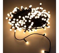 Cadena de luces LED para exteriores con 200 mini bolas - 20 m - Iluminación decorativa blanca cálida con regulador y temporizador - Cadena de luces de Navidad para fiestas con enchufe impermeable