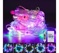 Cadena de luces LED para interior y exterior, 10 m, RGBIC, 66LDEs, USB, Bluetooth, cadena de luces con mando a distancia, decoración de Halloween, decoración navideña