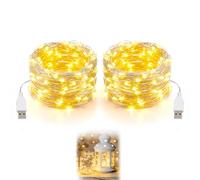 Cadena de luces LED para interiores, USB, 5 m, 50 LEDs, luz blanca cálida, alambre de cobre flexible, cadena de luces para interior con enchufe, flexible USB, para dormitorio, ventana, decoración