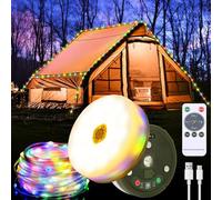 Cadena de Luces para Camping, 10M Luz Camping Enrollable con 7 Modos de Iluminación, Guirnalda Camping Recargable, Recargable por USB, IP44 Prueba de Agua, para Exteriores, Jardines (Luces Colores)