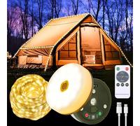 Cadena de Luces para Camping, 10M Luz Camping Enrollable con 7 Modos de Iluminación, Guirnalda Camping Recargable, Recargable por USB, IP44 Prueba de Agua, para Exteriores, Jardines (Luz Cálida)