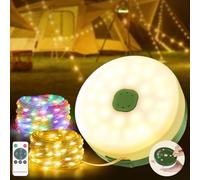 Cadena de luces para camping, enrollable, 10 m, 100 LED, resistente al agua, portátil, versátil, para exteriores, con 14 modos de iluminación, 2500 mAh, carga USB, lámpara de camping, cadena de luces