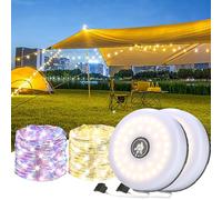 Cadena de Luces para Camping, Paquete de dos 10M Guirnalda de Luces Camping LED 8 Modos Lámpara de Camping Recargable USB Guirnaldas Luminosas Camping Enrollable Impermeable para Acampar Patio Tiend