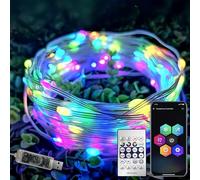 Cadena de luces RGB de 10 m con cambio de color, aplicación inteligente y mando a distancia, sincronización de música, temporizador, 200 modos, resistente al agua, para interior/exterior, para Navidad