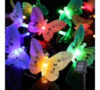 Cadena de luces solares, cadena de luces LED multicolor con forma de mariposas, luces impermeables para exteriores, jardín, patio, césped, luces decorativas para fiestas [Clase energética A+]