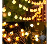 Cadena de luces solares para exteriores, 12 m, 100 luces LED solares para exteriores, 8 modos, IP65, resistente al agua, luz blanca cálida, decorativa para exteriores, jardín, balcón, árboles