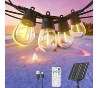 Cadena de luces solares para exteriores, 15 + 1 LED, con método de carga USB/solar, 8 modos con mando a distancia, regulable para jardines, balcones, fiestas, terrazas, decoración al aire libre