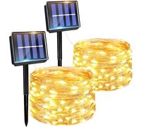 Cadena de luces solares para exteriores, 2 × 7 m, 50 LED, alambre de cobre, cadena de luces solares para exteriores, jardín, cadena de luces solares, resistente al agua, iluminación solar para