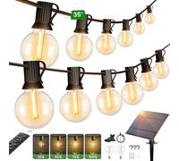 Cadena de luces solares para exteriores, 35 ft/10.6 m, G40, guirnalda de luces para jardín, con 15 + 2 bombillas LED de plástico, carga solar, 4 modos, impermeable, para jardín, terraza, boda, fiesta