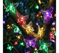 Cadena de luces solares para exteriores, 7 m, 50 luces de cadena de luces con mariposas, sensor de luz LED, resistente al agua, mariposas decorativas para exteriores, jardín, balcón, bodas, fiestas
