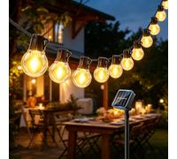 Cadena de luces solares para exteriores de 12 metros con 20 bombillas G50, cadena de luces solares para exteriores, 8 modos, cadena de luces solares resistente a la intemperie para jardín, balcón
