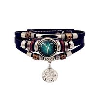 Cadena de mano multicapa con 12 constelaciones del zodiaco de piel sintética, unisex, accesorios grozodiacales, フリーサイズ