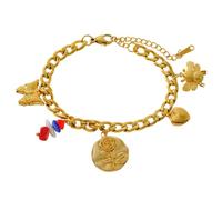 Cadena de muñeca única de aleación de moda que muestra múltiples abalorios, incluyendo flores y corazones para un buen aspecto, hecho a mano, talla única, como se describe