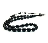 Cadena de oración Tesbih Tasbih Tespih Misbaha Subha 33, 37 cm, rosario islámico musulmán, accesorio de adoración, estilo otomano, negro, ónix, perlas ovaladas, 12 x 8 mm, 12x8mm perlen - 37cm Tesbih,