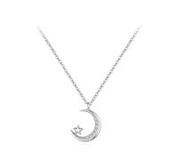 Cadena de Oro 14 Kilates Mujer, Collar para Una Boda Blanco Moissanita Colgante Joyeria Oro Blanco 585 Estrella Luna 40+5cm Largo