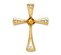 Cadena de oro amarillo macizo de 14 quilates de 20 mm con citrino y diamante, cadena de fe religiosa, regalo de joyería para mamá, talla única, Diamante Piedra preciosa. Metal, Citrino Diamante