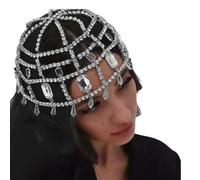 Cadena de pelo con borlas de diamantes de imitación para mujer, mejora la elegancia de fiesta de noche y reunión social, cadena de pelo de cristal de lujo, plata, Talla única