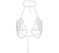 Cadena de perlas para el hombro, collar de perlas para el cuerpo, joyería corporal, cadenas de brasier de perlas para bodas, fiestas y rave, 1, Perla Metal, 1