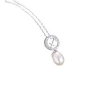 Cadena de plata 925, collar para mujer, 12 signos del zodiaco con perla de 7 x 9 mm, circonitas blancas, collares con colgante, Plata esterlina, Circonia cúbica