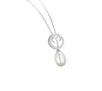 Cadena de plata 925, collar para mujer, 12 signos del zodiaco con perla de 7 x 9 mm, circonitas blancas, collares con colgante, Plata esterlina, Circonia cúbica
