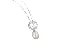 Cadena de plata 925, collar para mujer, 12 signos del zodiaco con perla de 7 x 9 mm, circonitas blancas, collares con colgante, Plata esterlina, Circonia cúbica