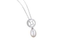 Cadena de plata 925, collar para mujer, 12 signos del zodiaco con perla de 7 x 9 mm, circonitas blancas, collares con colgante, Plata esterlina, Circonia cúbica