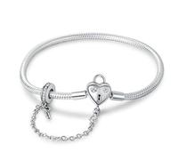 Cadena de seguridad de 20 cm con forma de corazón y candado de serpiente, colgante de plata de ley 925, compatible con Pandora Moments
