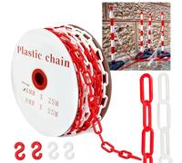 Cadena de seguridad de 25 m de color rojo y blanco, cadena de plástico de 6 mm, con 4 mosquetones para barreras en entradas, lugares de trabajo y garajes