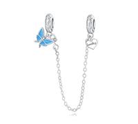 Cadena de seguridad de plata de ley 925 con forma de mariposa y corazón, compatible con pulsera Pandora, regalo para mujeres y niñas