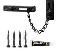 Cadena de seguridad para puerta de acero inoxidable con tornillos y pegamento de clavos con resorte antirrobo para el hogar, apartamento, hoteles (1 paquete, negro)