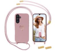 Cadena de teléfono móvil para Samsung Galaxy A17 5G funda con correa, MoEvn Necklace Funda con Cordón para Colgar Corazón Patrón de Silicona Carcasa Resistente a los golpes con Cadena Desmontable para