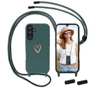 Cadena de teléfono móvil para Samsung Galaxy A25 5G Funda con correa, MoEvn Necklace Funda con Cordón para Colgar Corazón Patrón de Silicona Carcasa Resistente a los Golpes con Cadena Desmontable para
