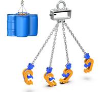 Cadena elevadora de barriles de 3300lb para bidones de plástico y Acero, Elevador de bidones Vertical de 4 Ganchos con Abrazadera de Gancho autoblocante, para grúas y carretillas Elevadoras