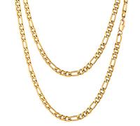 Cadena Fina Dorada Fígaro 5mm Collar Cubano 22 Pulgadas Acero Inoxidable 316L para Hombres Muchachos Joyería Básica sin Colgante