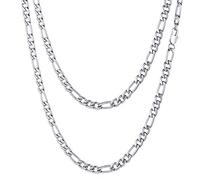 Cadena Fina Plateada Fígaro 5mm Collar Cubano 22 Pulgadas Acero Inoxidable 316L para de Hombres Muchachos Joyería Básica sin Colgante