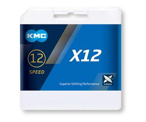 Cadena KMC X-12 12V 126 eslabones Negro Plata