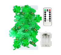 Cadena LED Shamrock - Lámpara de jardín con batería, luz del día de San Patricio con diseño decorativo, luces LED para el hogar para dormitorio, repisa, patio, categoría de decoración navideña, ilumin