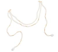 Cadena ligera de perlas de imitación con borlas, elegante diseño fluido, collar, accesorios de ropa elegantes, accesorio de broche elegante, One Size, Como se describe