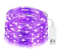 Cadena luz led púrpura Halloween, cadena luz de alambre cobre 10M 100LED | alimentado por USB, IP65 impermeable para bricolaje, boda, fiesta, dormitorio, terraza, navidad