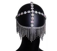 Cadena para la cara, máscara de borla para novia, joyería de cristal con diamantes de imitación para la frente, cadena de pelo para Halloween, fiesta de cosplay, talla única, Diamante falso