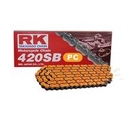 Cadena para motocicleta RK PC420SB con 128 ruedas y cierre de clip abierto, color naranja