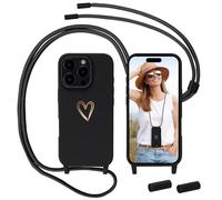 Cadena para teléfono móvil compatible con iPhone 16 Pro funda con correa, MoEvn para 16 Pro Necklace Funda con cordón para colgar Corazón Patrón de Silicona Case Resistente a los golpes con cadena
