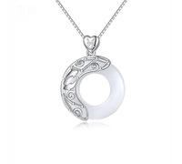 Cadena Plata,Signos Del Zodiaco Collar De Plata Para Mujer Elegante Damas Collar De Círculo De Jade Natural Hebilla De Armonía China Collar Colgante Joyas Para Niñas Regalo De Cumpleaños,Piscis
