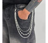 Cadena plateada para pantalones vaqueros, faldas de triple capa, cadena 3D con diseño de estrella, para hombres y mujeres, joyería de cadera punk de calle occidental, accesorio para festivales de