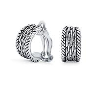 Cadena Portacable Entrelazada Pendientesde Clip Con Medio Aro Estilo Boton Orejas No Agujereadas Laton Oxidado Plateado Tono Plata