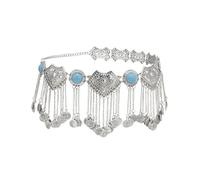 Cadenas de cintura de metal antiguas adornos de moneda azul decoración de la danza del vientre ajustable joyería para mujeres disfraz de decoración para mujeres cadena de cadera retro con borla