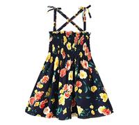 Cadenas de verano ropa princesa niño fruncido correa flores vestido de bebé niño niña floral niña vestido y falda de tenis de mesa niña, Negro , 3-4 años