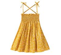 Cadenas de verano ropa princesa niño fruncido correa flores vestido de bebé niño niña floral niña vestido y falda de tenis de mesa niña, amarillo claro, 5-6 años
