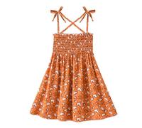 Cadenas de verano ropa princesa niño fruncido correa flores vestido de bebé niño niña floral niña vestido y falda de tenis de mesa niña, naranja, 4-5 años