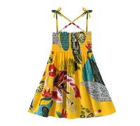 Cadenas de verano ropa princesa niño fruncido correa flores vestido de bebé niño niña floral niña vestido y falda de tenis de mesa niña, amarillo, 5-6 años
